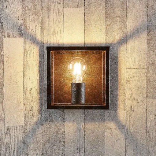 Lindby vegglampe Emin, bredde 18 cm, rustfarget, metall Clearance