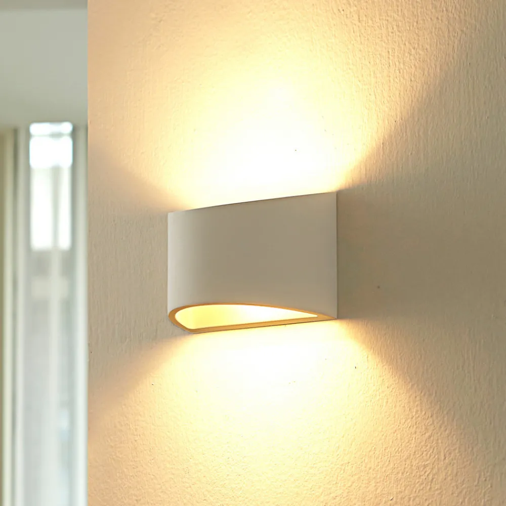 Lindby vegglampe Heiko, opp/ned, gips, hvit, høyde 12 cm Clearance