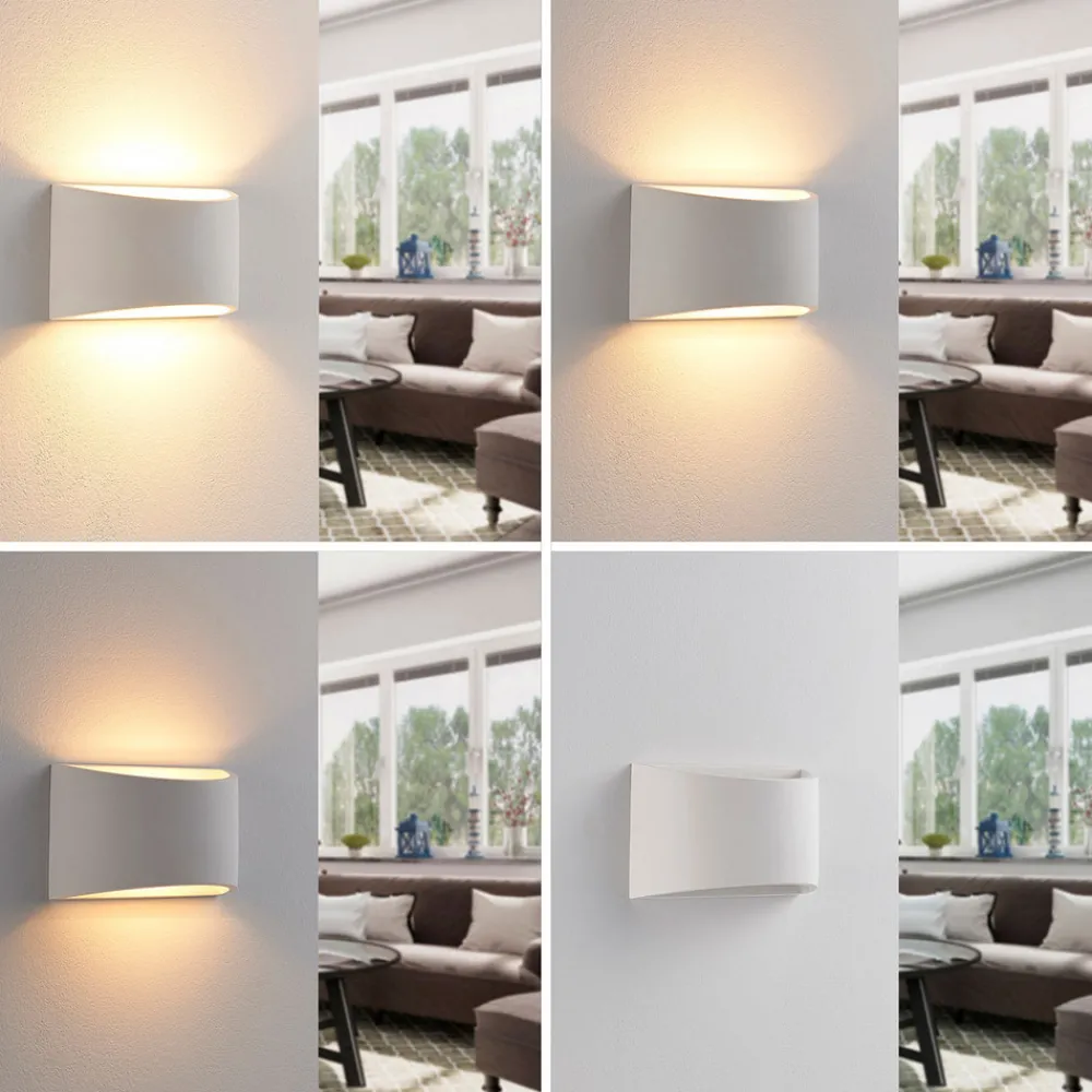 Lindby vegglampe Heiko, opp/ned, gips, hvit, høyde 12 cm Clearance