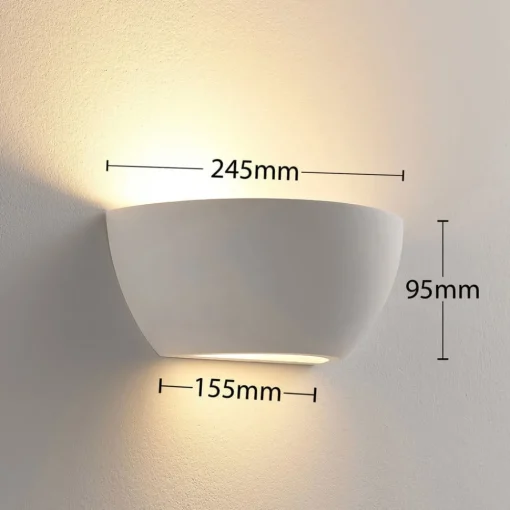 Lindby vegglampe Jimmy, hvit, gips, halvsirkelformet, 24 cm, E14| Design- Og Hotellbelysning
