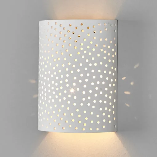 Lindby vegglampe Jiru, høyde 23 cm, hvit, halvsirkelformet, gips Outlet