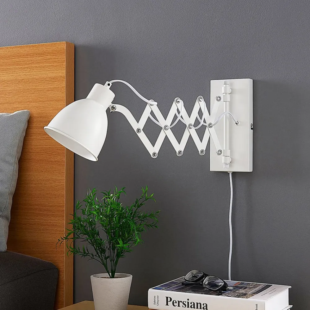 Lindby vegglampe Merle, høyde 22 cm, hvit, uttrekkbar| Vegglamper
