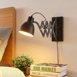 Lindby vegglampe Merle, svart, 60 cm, leselampe, uttrekkbar| Vegglamper