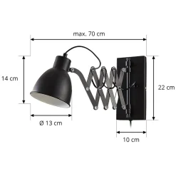 Lindby vegglampe Merle, svart, 60 cm, leselampe, uttrekkbar| Vegglamper