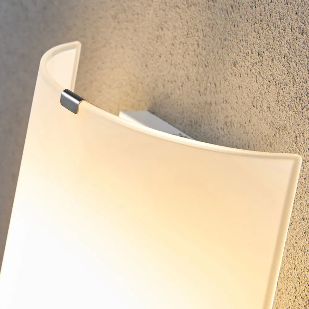 Lindby vegglampe Phil, hvit, glass, høyde 21 cm| Design- Og Hotellbelysning|Vegglamper