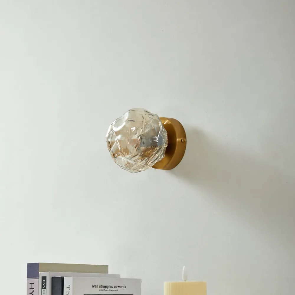 Lindby vegglampe Piatra, rav/messing, glass, Ø 16 cm, G9| Vegglamper