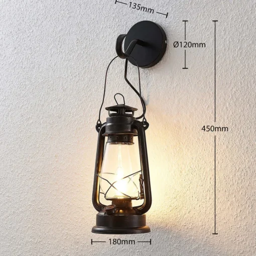 Lindby vegglampe Raisa, rustfarget, metall, lykt, E14| Design- Og Hotellbelysning|Vegglamper