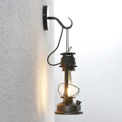 Lindby vegglampe Raisa, rustfarget, metall, lykt, E14| Design- Og Hotellbelysning|Vegglamper