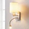 Lindby vegglampe Shajan, 29 cm, tekstil, E27, LED-leselampe