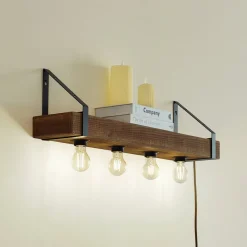 Lindby vegglampe Vatana, tre, støpsel, USB-port, 80 cm| Vegglamper