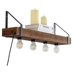 Lindby vegglampe Vatana, tre, støpsel, USB-port, 80 cm| Vegglamper