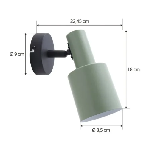 Lindby veggspot Ovelia, grønn/svart, metall, E27| Vegglamper