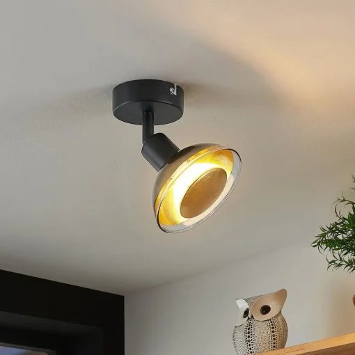 Lindby veggspotlight Erin, svart/gull, Ø 12 cm, glass| Spotter I Tak