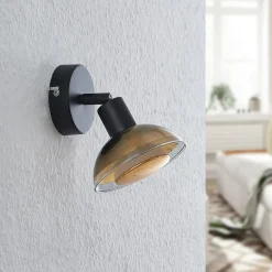 Lindby veggspotlight Erin, svart/gull, Ø 12 cm, glass| Spotter I Tak