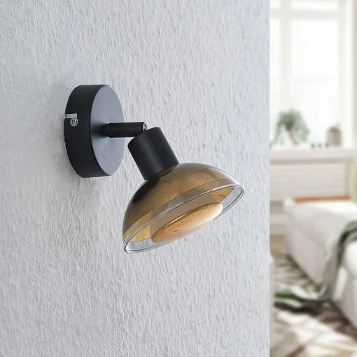 Lindby veggspotlight Erin, svart/gull, Ø 12 cm, glass| Spotter I Tak