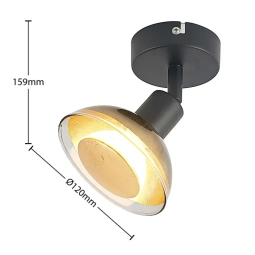 Lindby veggspotlight Erin, svart/gull, Ø 12 cm, glass| Spotter I Tak