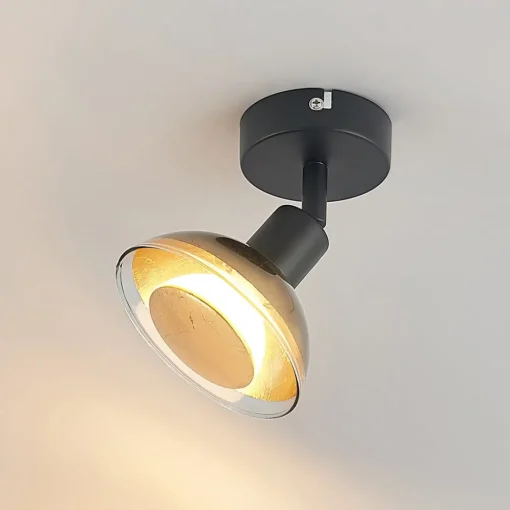 Lindby veggspotlight Erin, svart/gull, Ø 12 cm, glass| Spotter I Tak