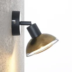 Lindby veggspotlight Erin, svart/gull, Ø 12 cm, glass| Spotter I Tak