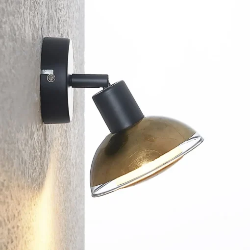 Lindby veggspotlight Erin, svart/gull, Ø 12 cm, glass| Spotter I Tak