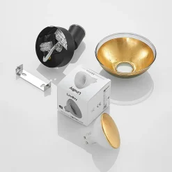 Lindby veggspotlight Erin, svart/gull, Ø 12 cm, glass| Spotter I Tak