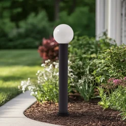 Lindby veilampe Dangan, hvit, høyde 90 cm, glass, metall| Gatebelysning Med Sensor|Terrassebelysning