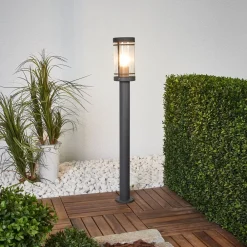 Lindby veilampe Djori, 80 cm, antrasitt, stål, E27| Sokkellamper Med Sensor|Terrassebelysning