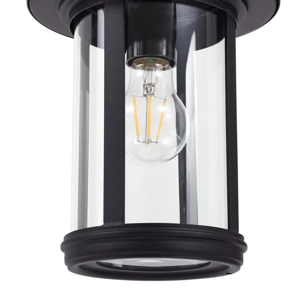 Lindby veilampe Zayn, svart, glass, høyde 109 cm, IP65| Gatebelysning Med Sensor|Terrassebelysning