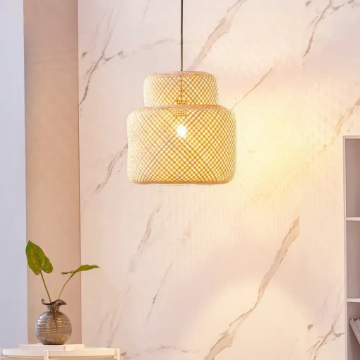 Lindby Venora hengelampe, Ø 40 cm, ett nivå, bambus, E27| Pendellamper