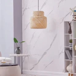 Lindby Venora hengelampe, Ø 40 cm, ett nivå, bambus, E27| Pendellamper