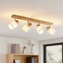 Lindby Wanessa downlight, 67 cm, 4 lyskilder, tre, hvit, E14
