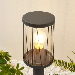 Lindby Yonan sokkellampe, rund, mørk grå, E27 Online