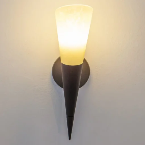 Lindby -vegglampe Alva, rustfarget, glass, 34 cm høy, E14| Design- Og Hotellbelysning|Vegglamper