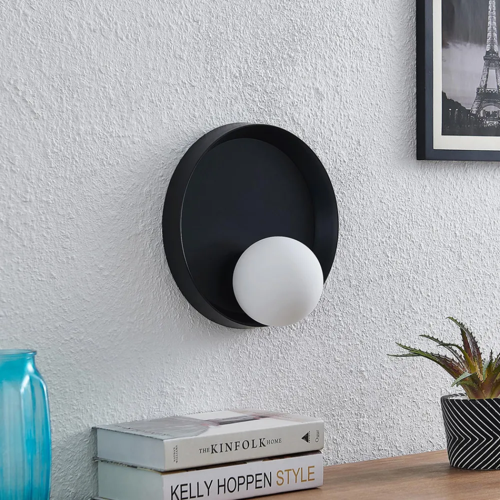Lucande Andelina vegglampe, rund, svart New
