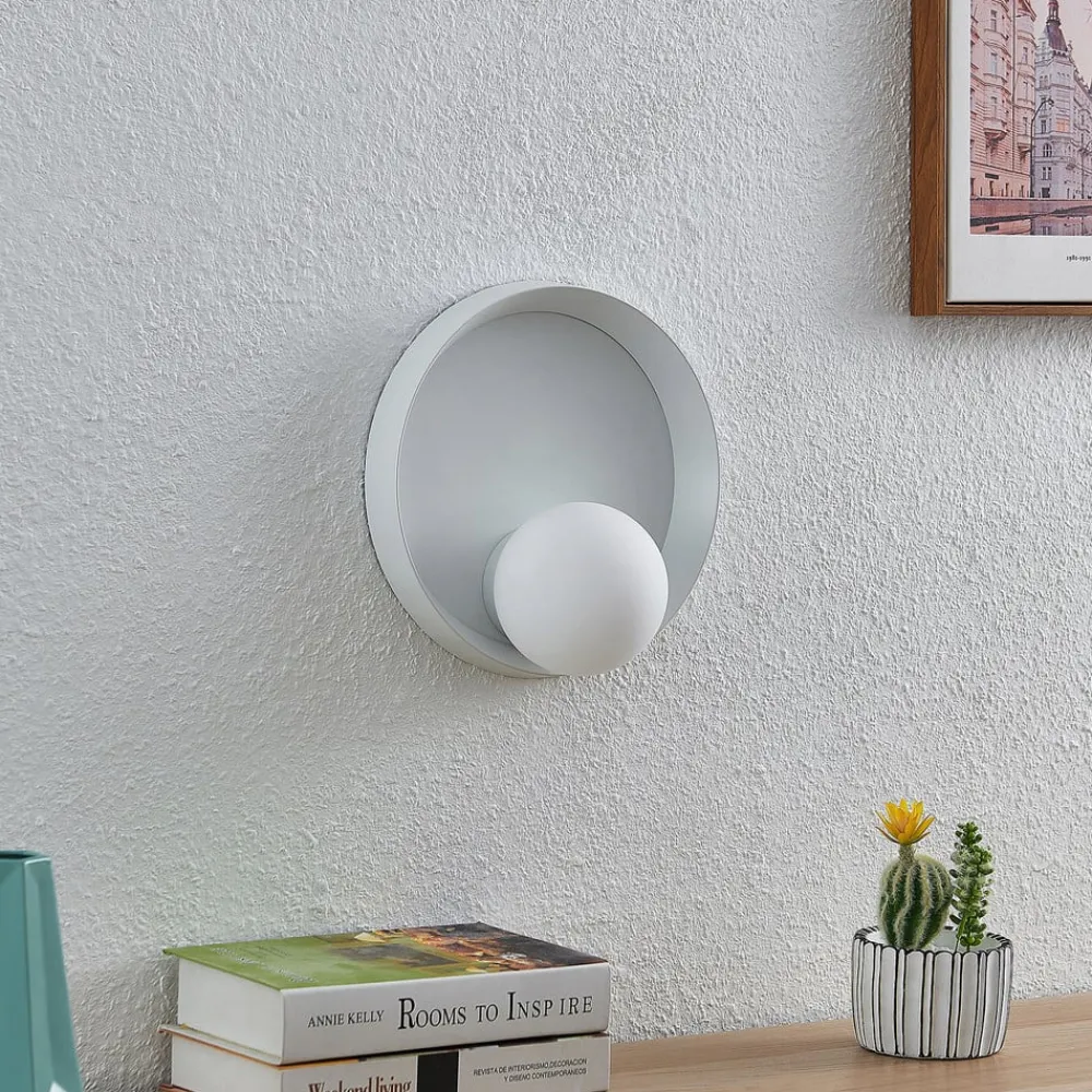 Lucande Andelina vegglampe, rund, hvit| Vegglamper