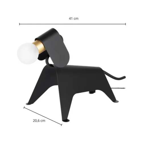 Lucande bordlampe Idalina, hund, svart, jern, 41 cm| Bordlamper