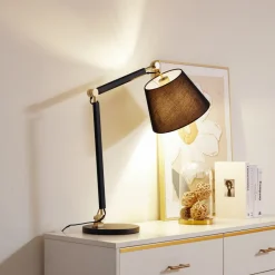 Lucande bordlampe Marvaine, svart/gullfarget, justerbar Online
