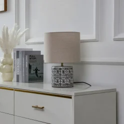 Lucande bordlampe Thalorin, 36,5 cm, svart/hvit, keramikk New