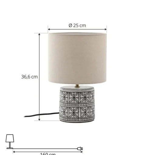 Lucande bordlampe Thalorin, 36,5 cm, svart/hvit, keramikk New