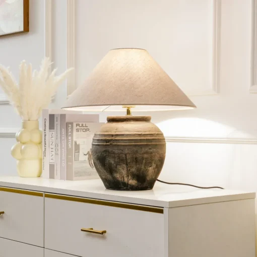 Lucande bordlampe Thalorin, høyde 46 cm, grå, keramikk Online