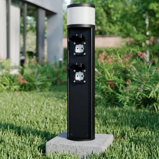 Lucande Corban sokkellampe, grå, stikkontakter, G9, IP44| Sokkellamper Med Sensor|Terrassebelysning