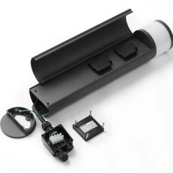 Lucande Corban sokkellampe, grå, dør, stikkontakter, G9, IP44 Hot