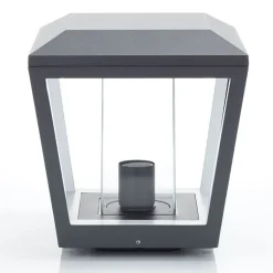 Lucande Dunia sokkellampe, antrasitt, metall, 24 cm, IP54| Sokkellamper Med Sensor|Terrassebelysning