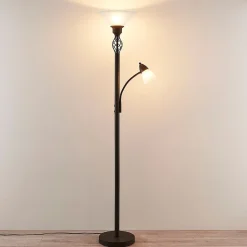 Lucande Gulvlampe Dunja, hvit/rust, metall, leselampe Best