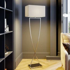 Lucande gulvlampe Evaine, krom/hvit, metall, 157 cm, E27| Gulvlamper