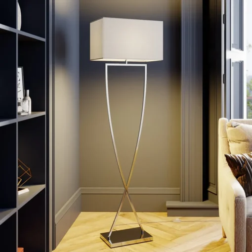 Lucande gulvlampe Evaine, krom/hvit, metall, 157 cm, E27| Gulvlamper