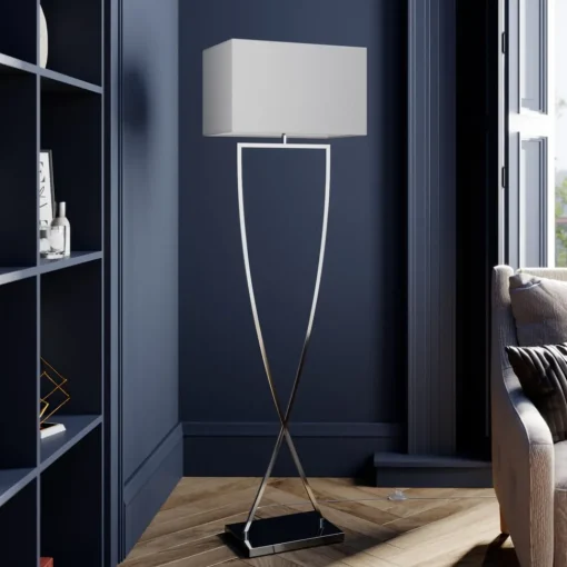 Lucande gulvlampe Evaine, krom/hvit, metall, 157 cm, E27| Gulvlamper