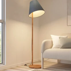 Lucande gulvlampe Jinda, blå, tre, stoff, 160 cm, E27 Clearance