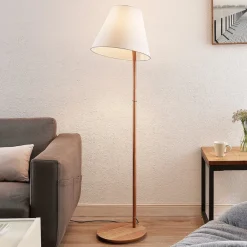 Lucande gulvlampe Jinda, hvit, tre, stoff, 160 cm, E27| Gulvlamper