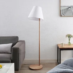 Lucande gulvlampe Jinda, hvit, tre, stoff, 160 cm, E27| Gulvlamper