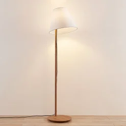 Lucande gulvlampe Jinda, hvit, tre, stoff, 160 cm, E27| Gulvlamper